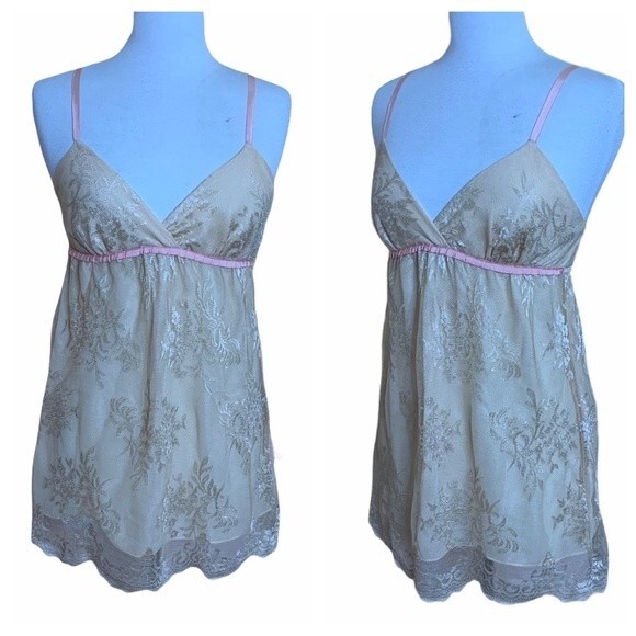 FLORA NIKROOZ Peach Lace Negligee Nightgown - Small - Picture 2 of 8